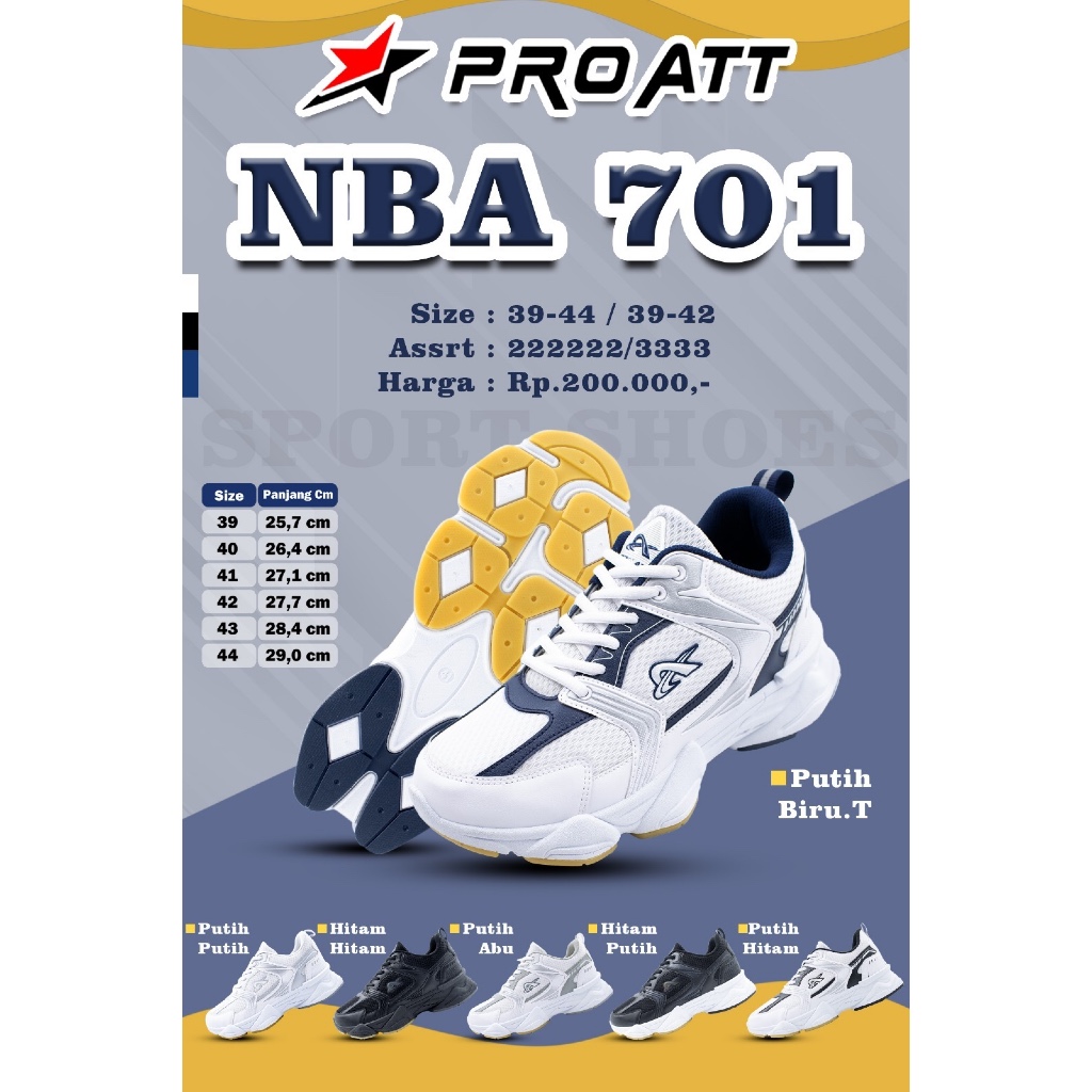 PRO ATT NBA 701 Sepatu Olahraga PRIA Merk ASLI Produk Indonesia Kuat Aman Nyaman Anti Slip Model Tre
