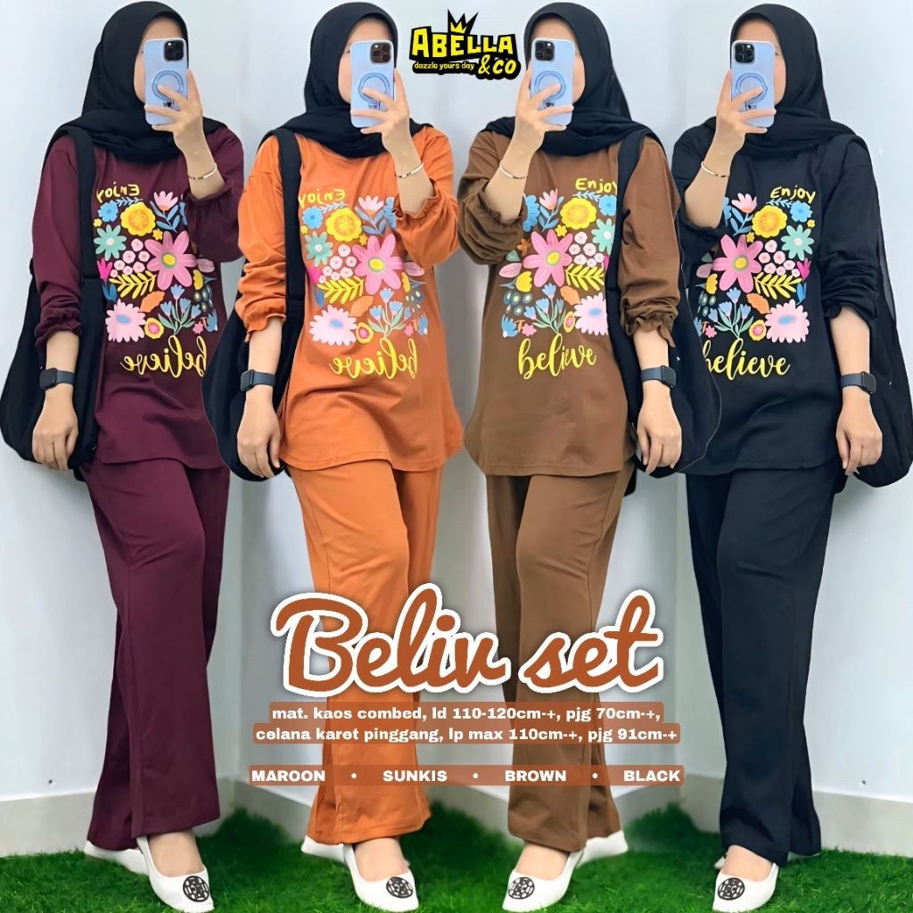 BELIV SENIOR MIKMOS FULI SET ORIGINAL BY ABELLA&CO BAHAN ATASAN KAOS COMBED CELANA CHINOS KARET PING