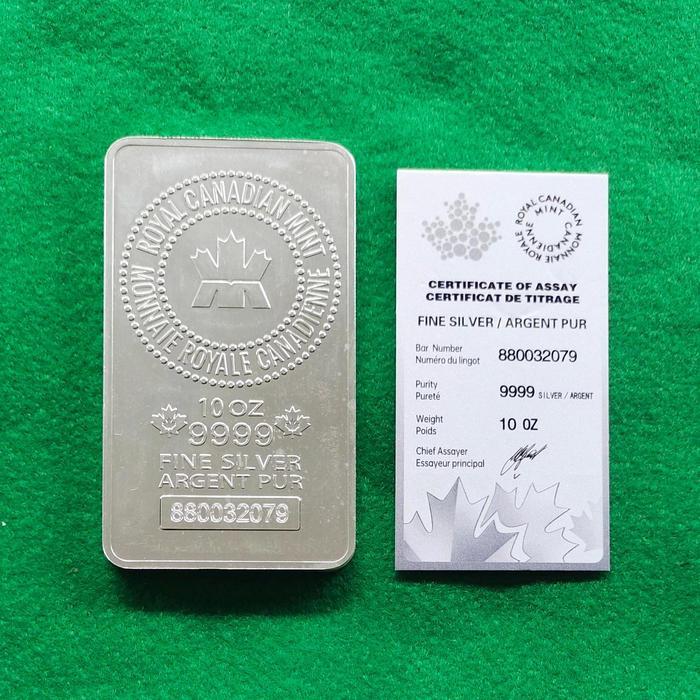 Perak Batangan RCM Royal Canadian Mint 10 Oz 99,99% Bullion Silver Bar