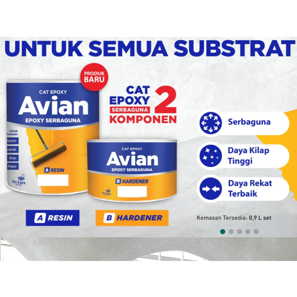 CAT EPOXY PERNIS VERNIS AVIAN 2 KOMPONEN LANTAI KERAMIK SENG BESI PAGAR GALVALUM KAYU MDF 0,9LTR