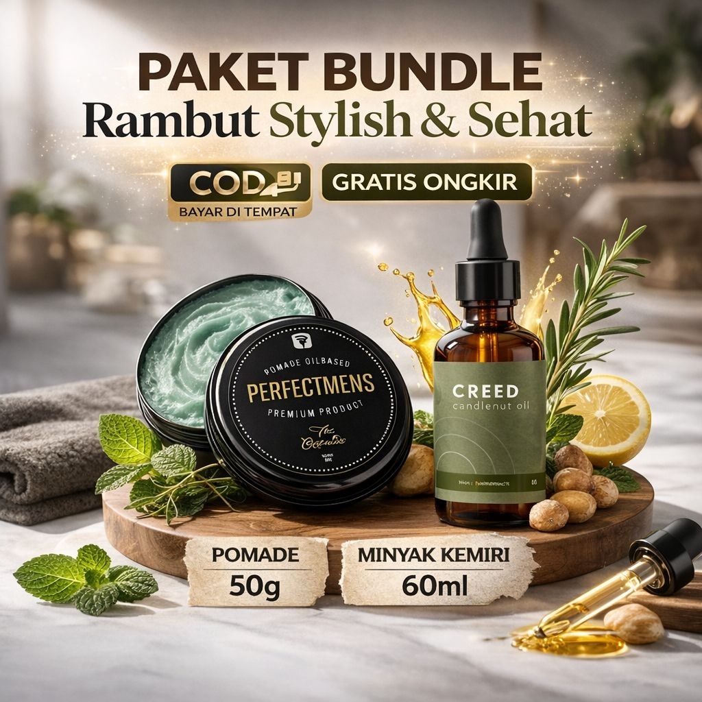 PAKET HEMAT Pomade Minyak Rambut + Minyak Kemiri Murni Nutrisi Rambut Sehat Stylish