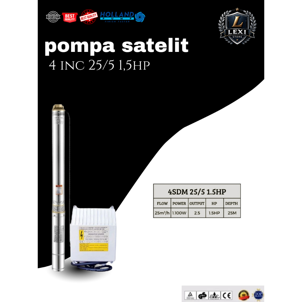 Pompa Celup Air Submersible/ pompa sibel Holland Pump Casing 4 inch 25/5 1.5HP Non Kabel