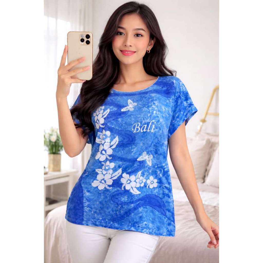 Atasan smoke tie die sablon / Top smoke sablon khas Bali / pakaian wanita /Oleh-oleh khas Bali