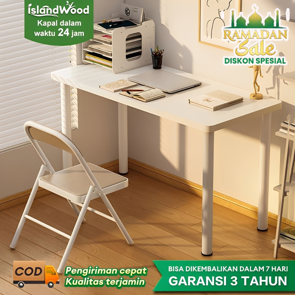 Meja Belajar Aesthetic Meja Kamar Tidur Putih 140CM Meja Kantor Besi Meja Kerja Meja Komputer