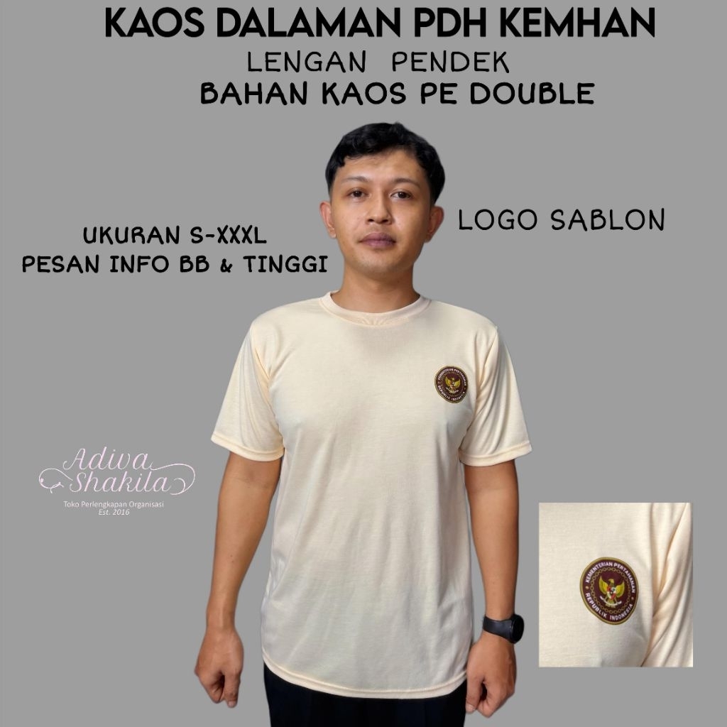 ADIVA - KAOS DALAMAN PDH KEMHAN | PDL KEMHAN | LENGAN  PENDEK/ PANJANG | LOGO SABLON| BAHAN KAOS PE 