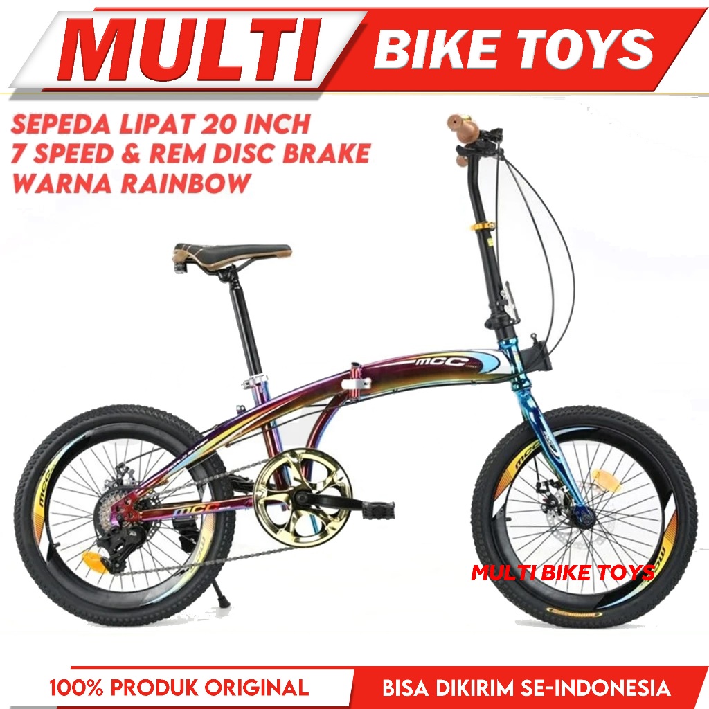 Sepeda Lipat 20 inch MCC BIKE Rainbow 7 Speed rem cakram depan belakang velg tinggi