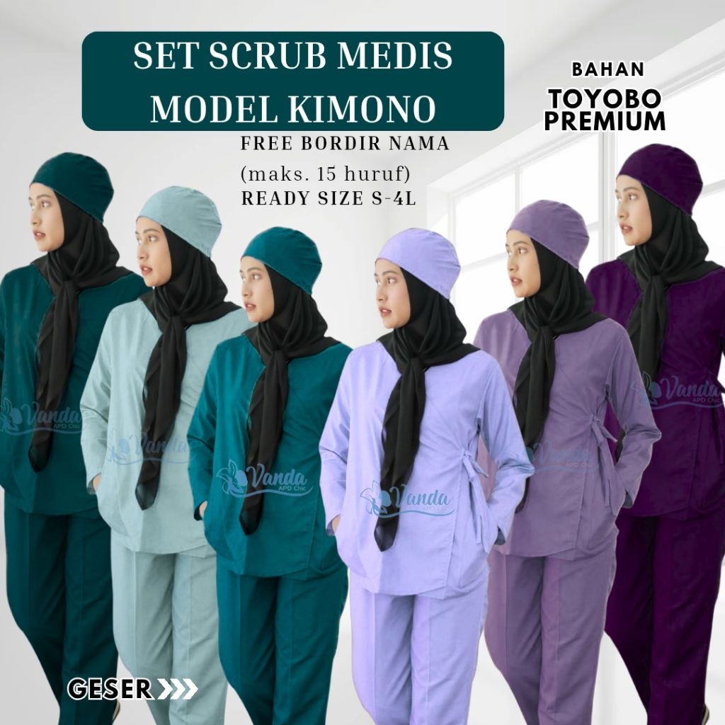 Baju Jaga Set Kimono Scrub Medis Toyobo Twilight Series FREE Bordir Nama (S-4L) –Seragam Nakes/Peraw