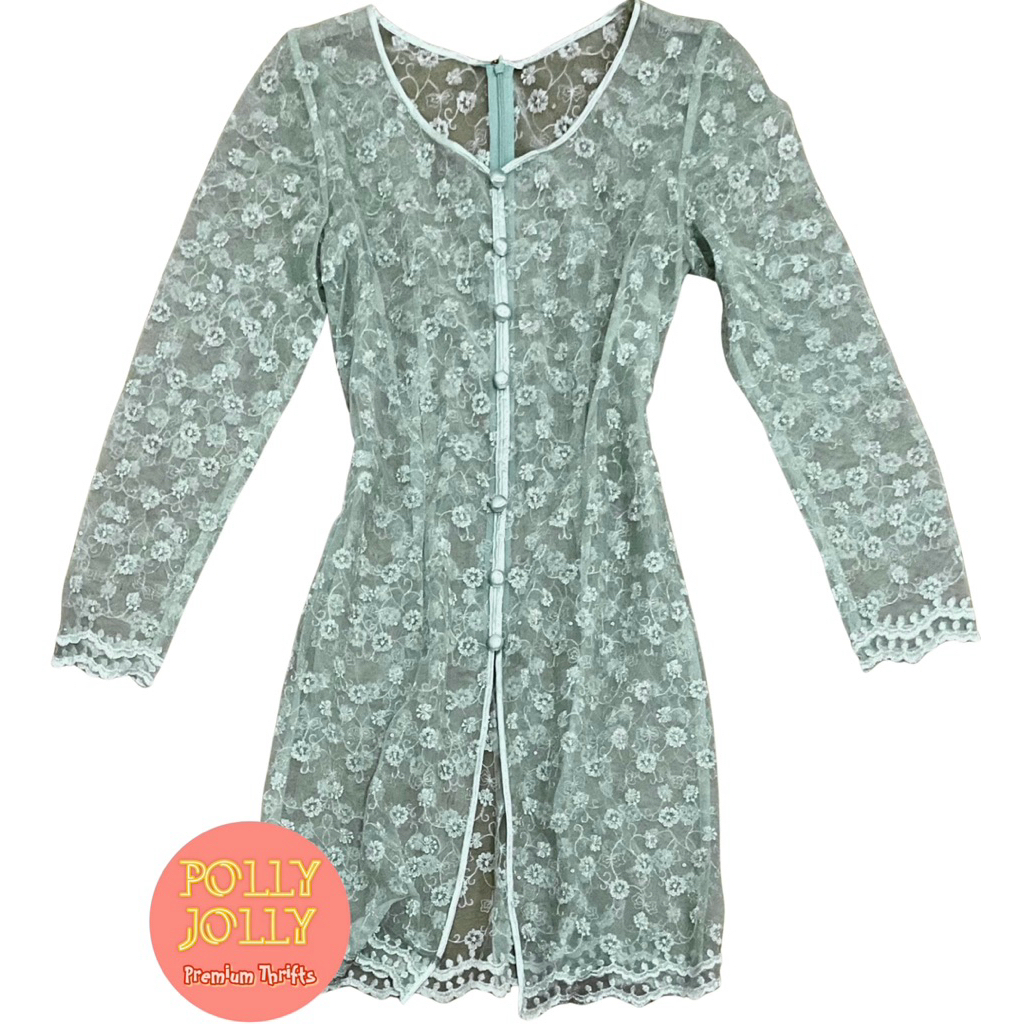 Kebaya Jadul Vintage Retro 2000s Kondangan Wisuda Warna Tosqa Muda Silver Hijau Biru (Preloved)
