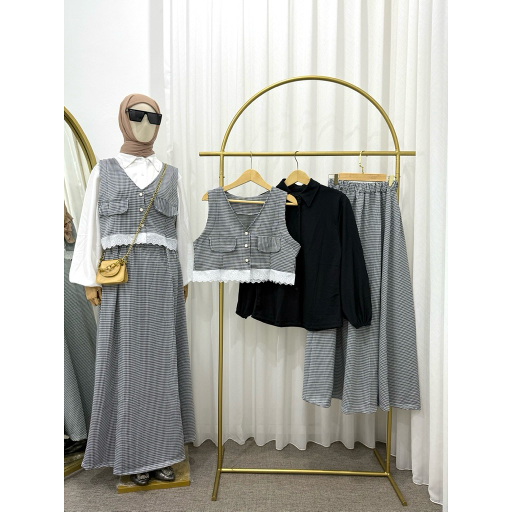 Shilla Set dpat 3pcs Dg Setelan Kemeja Rok dan Vest Hs Mewah