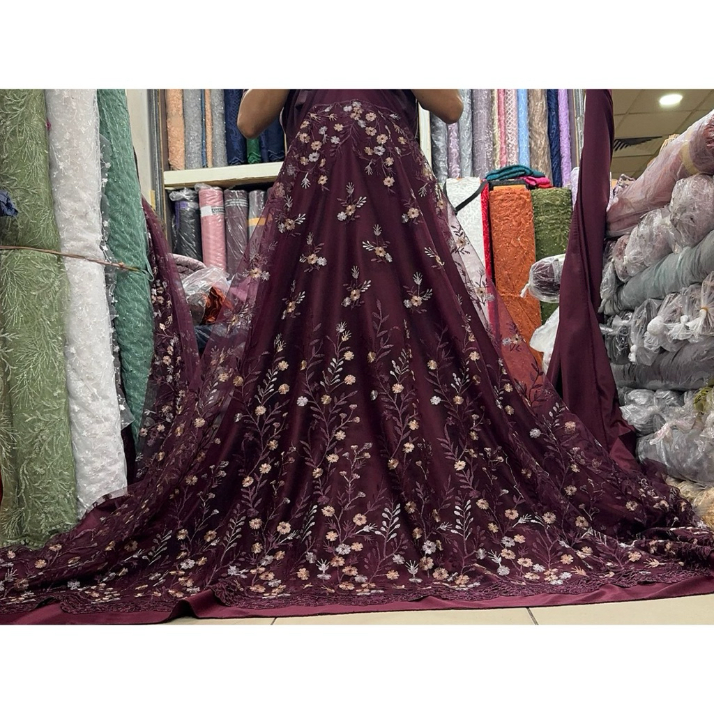 Kain Bahan Tile Garden Renda/ Kain Brokat Kebaya Mewah Motif Bunga Garden/ Kain Tulle Bordir Bunga 2