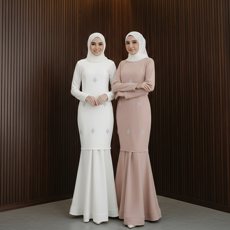 [READY STOCK] ALEEYA NUDE / Modern Mermaid with Beads Baju Kurung Modern model Melayu Malaysia hari 