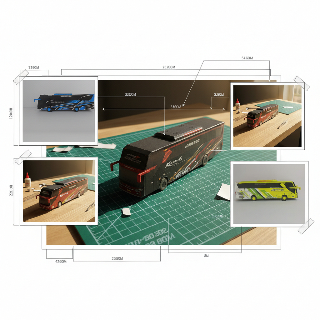 Miniatur Bus Karunia Bakti SR2, Kupu-Kupu Ayu JB5 Biru/Orange, Kalebas Arrohman/Alhumazah, Karina Lo