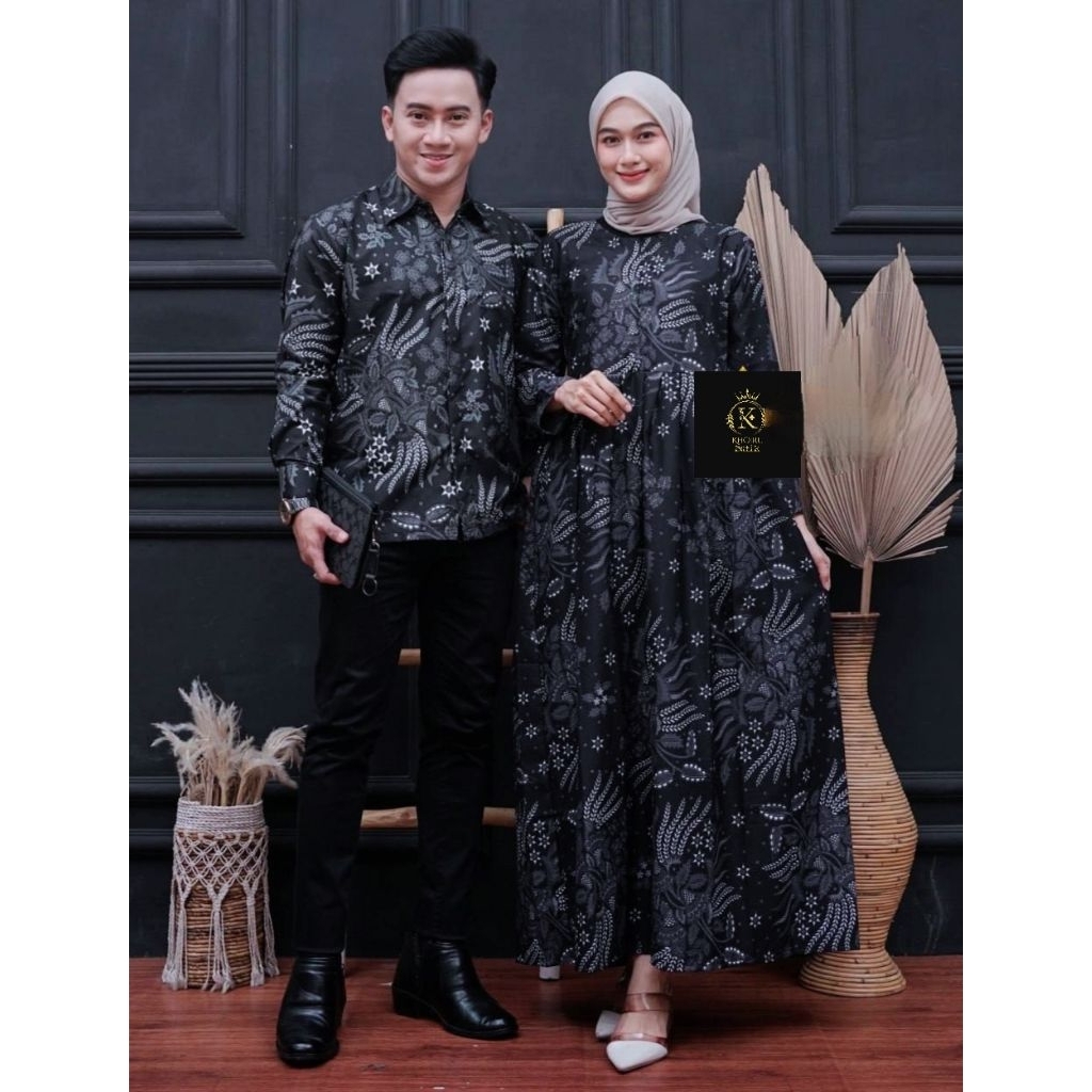 HARGA PAKET COUPLE SEPASANG GAMIS DAN KEMEJA BATIK SARIMBIT BAJU KONDANGAN MOTIF BATIK PEKALONGAN