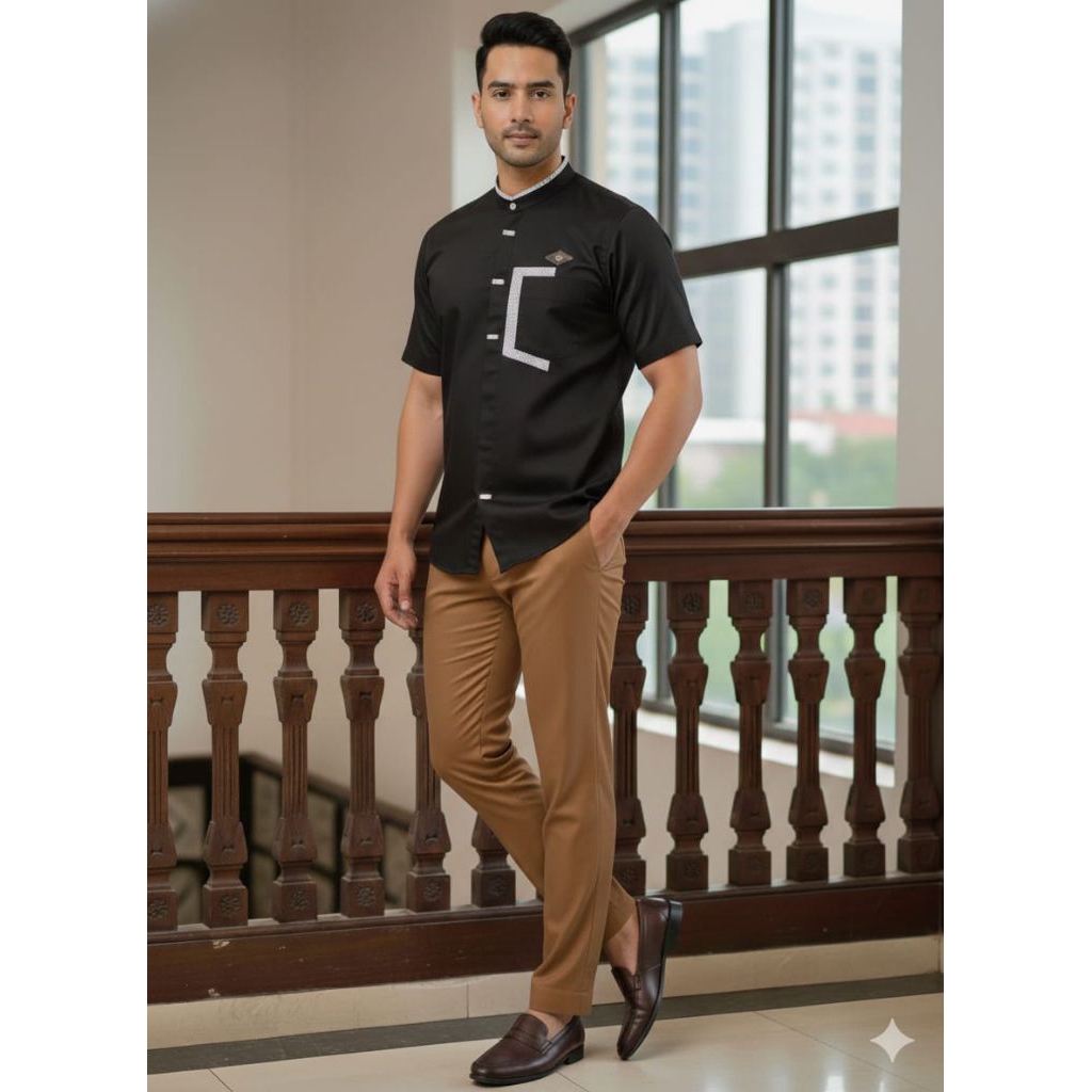 Baju Koko Hitam lengan pendek Dewasa Terbaru