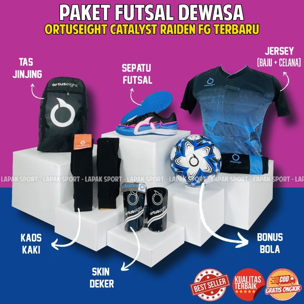 Paket Sepatu Futsal Ortus Catalyst Raiden FG Bonus Bola Terbaru Paket Komplit Sepatu Futsal Ortuseig