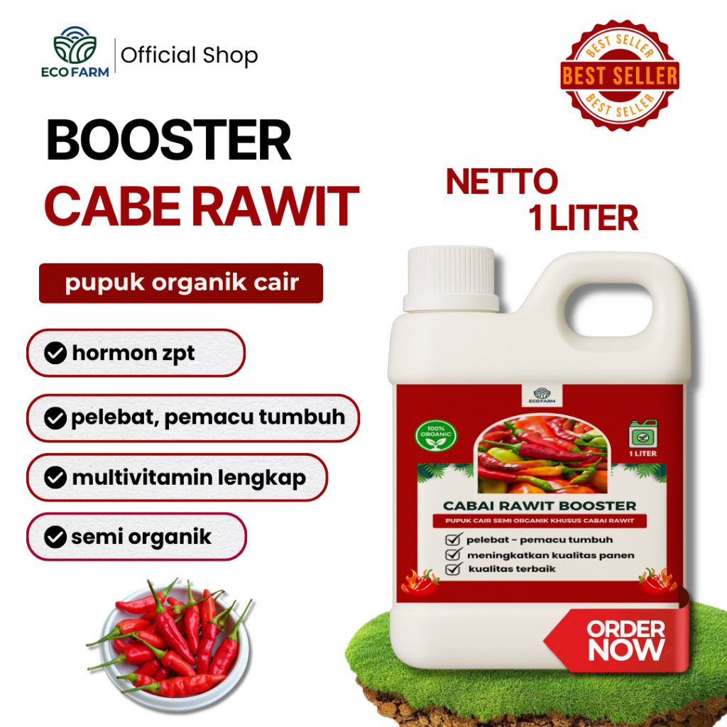 ECOFARM - BOOSTER CABE 1 Liter - Pupuk organik Cair dan ZPT Khusus tanaman cabe & Pelebat cabe  1 L