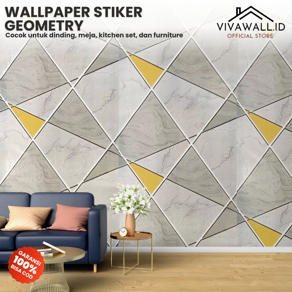 Wallpaper Stiker Dinding Segitiga Piramida Pyramid Abu Pink Kuning Biru Putih Walpaper Sticker GH202