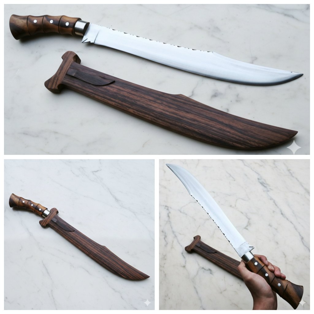 Pisau Panjang Berburu Kayu Sonokeling Bajaper Tahan Karat