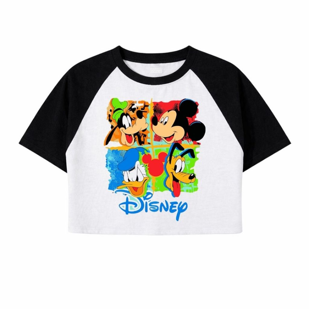 Psycho Crucify "Disney" Crop Top Raglan | Crop Tee | Kaos Wanita | Vintage | Atasan