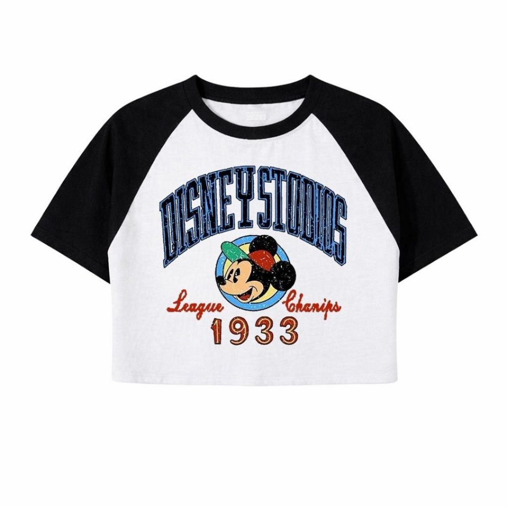 Psycho Crucify "Disney Studios" Crop Top Raglan | Crop Tee | Kaos Wanita | Vintage | Atasan