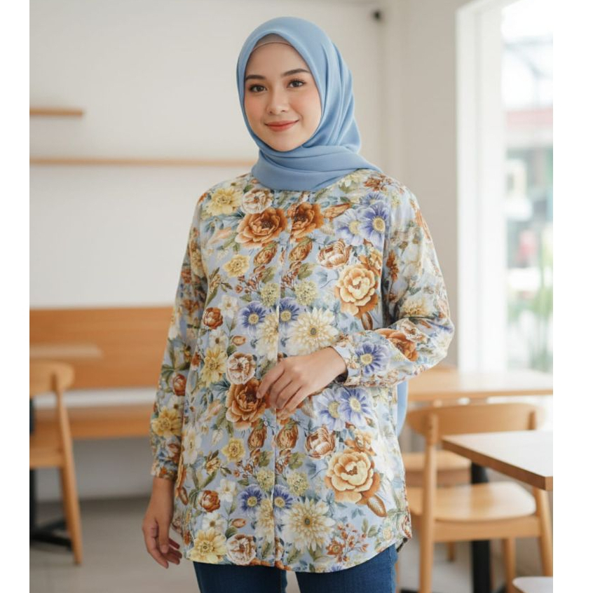Atasan Wanita Kekinian Yuri Motif Bunga Blouse Rayon Wanita LD 120