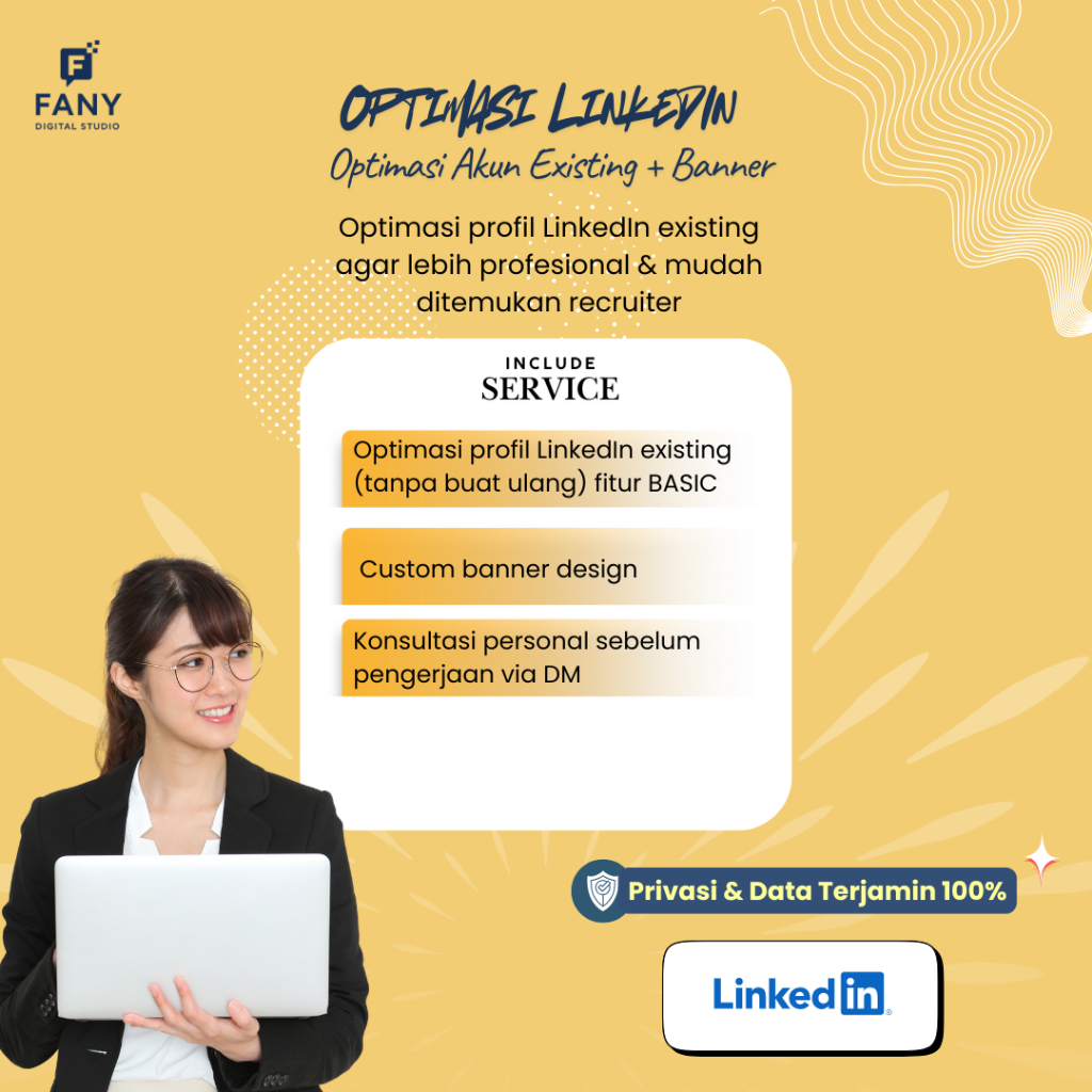 Jasa Optimasi LinkedIn + Banner |  Optimasi LinkedIn include Banner Custom |  Fany Digital Studio