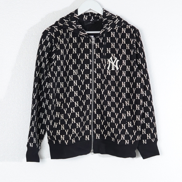 Jaket MLB NY MONOGRAM WHITE BLACK ZIP HOODIE 100% ORIGINAL