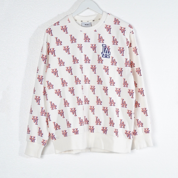 Sweater MLB LA MONOGRAM FLOCKED PINK WHITE SWEATSHIRT 100% ORIGINAL