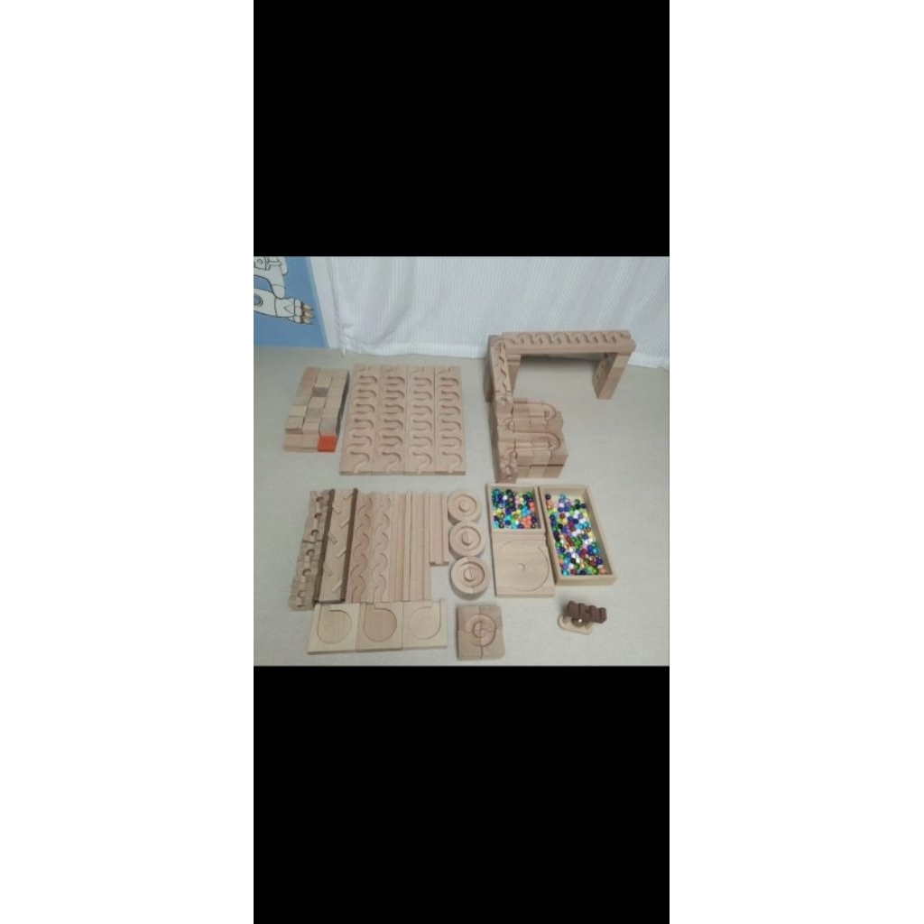 Marble Run Kayu peluncur kelereng paket komplit