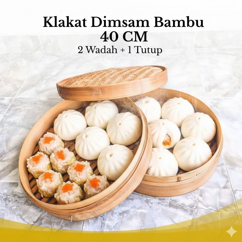 Klakat Bambu 30cm - Kukusan Dimsum Siomay Bakpao Bambu Asli (2 Wadah + 1 Tutup)