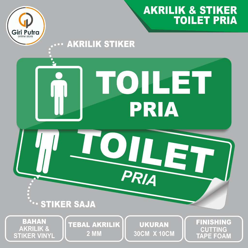 Toilet Pria / Papan Nama Ruang / Bahan Akrilik / Bahan Stiker