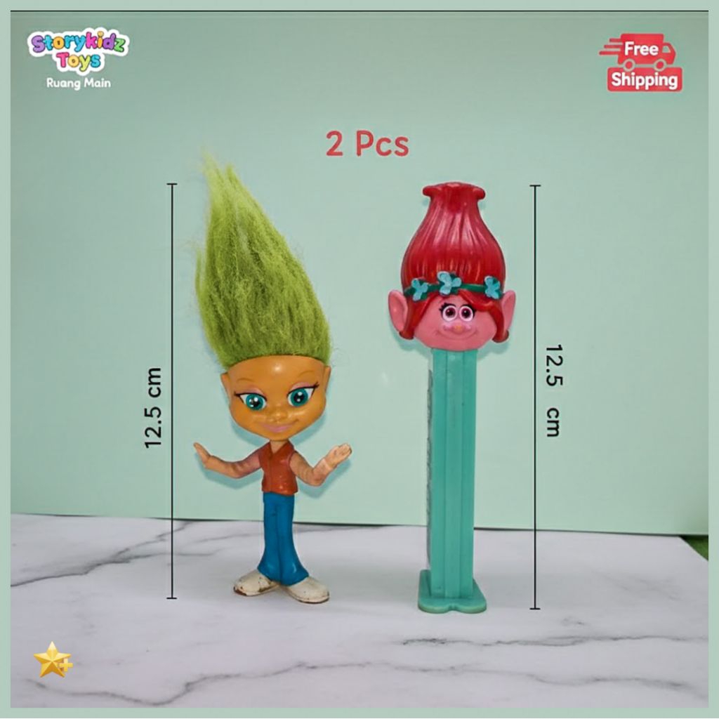 Mainan Trolls Poppy Figure Vintage & Pez Dispenser Candy Koleksi Retro Lucu