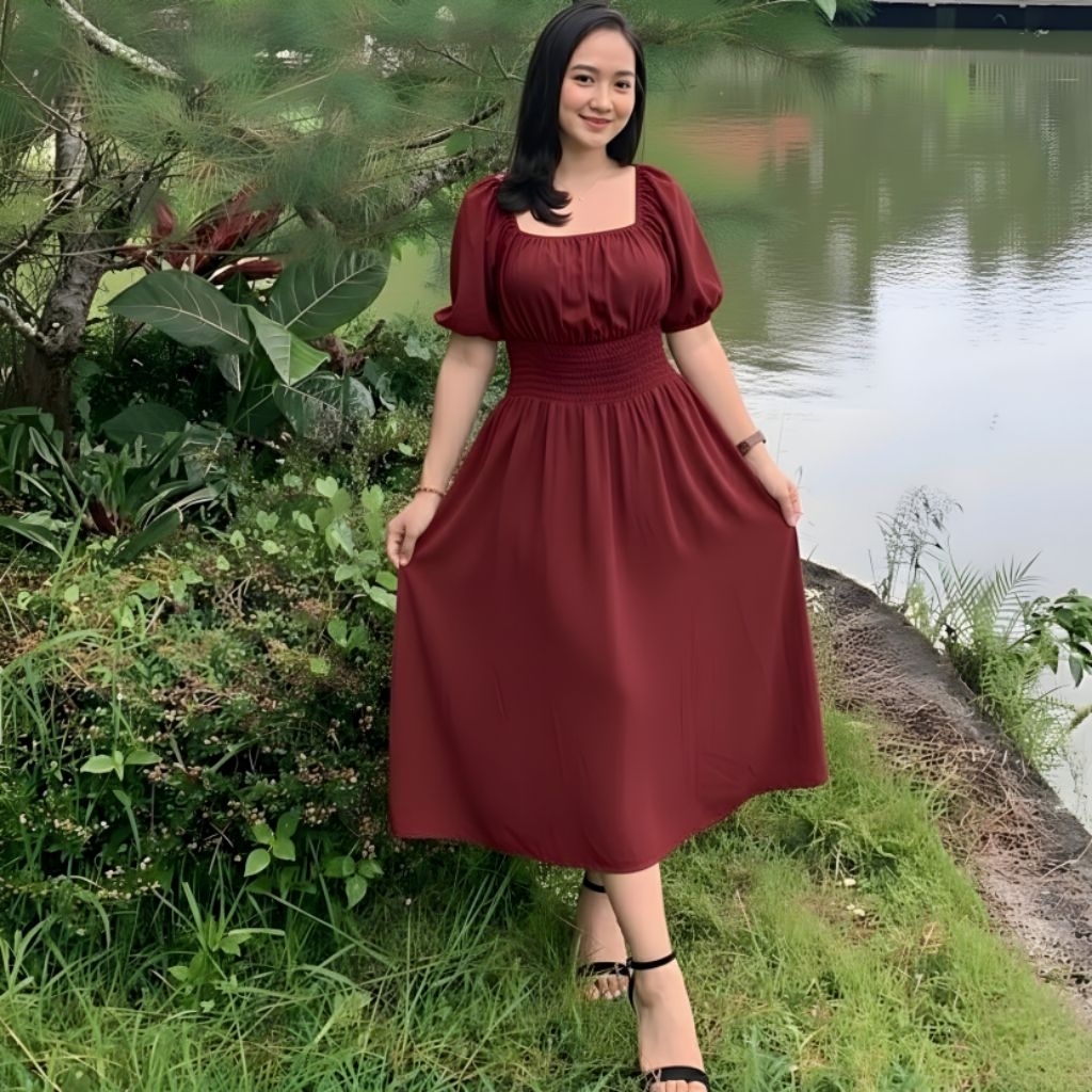 Homedress Naura Daster Polos Pinggang Kerut Kekinian Terbaru