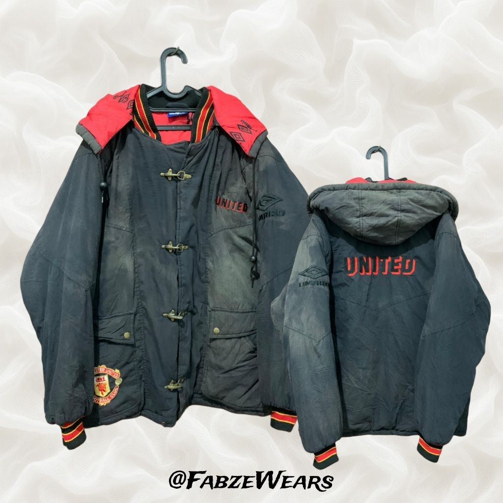 Jacket Jersey Umbro Manchester Unites Padded Bench Coat (Fireman Clasp Jacket) 1990-1992 Original