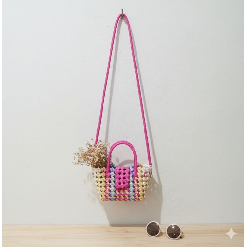 Tas Belanja Anyaman Jali Premium  - Tas Selempang - Tas Bahu Anyaman Plastik - Woven Sling Bag