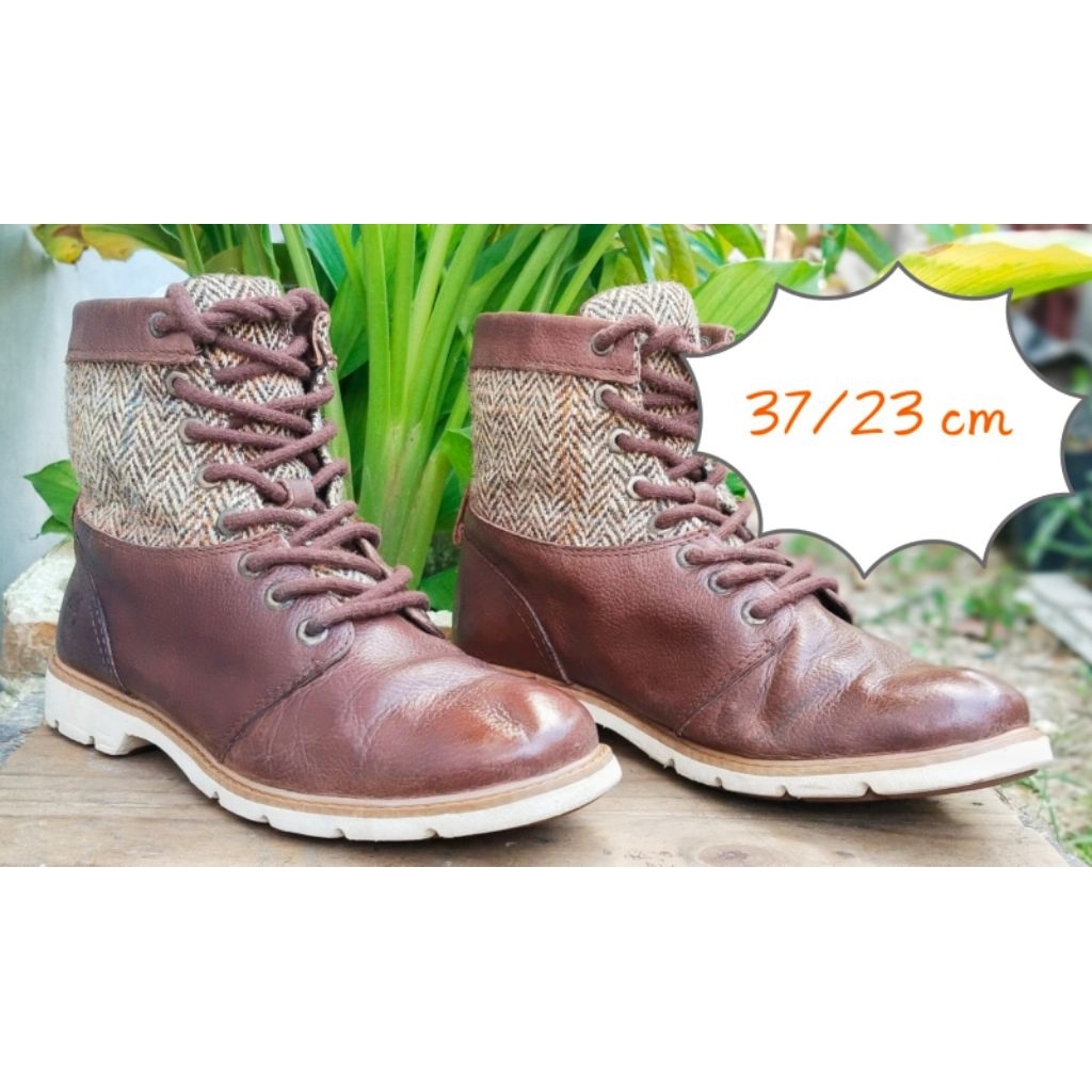 Sepatu boot kulit wol Timberland x Harris Tweed Bramhall sz37