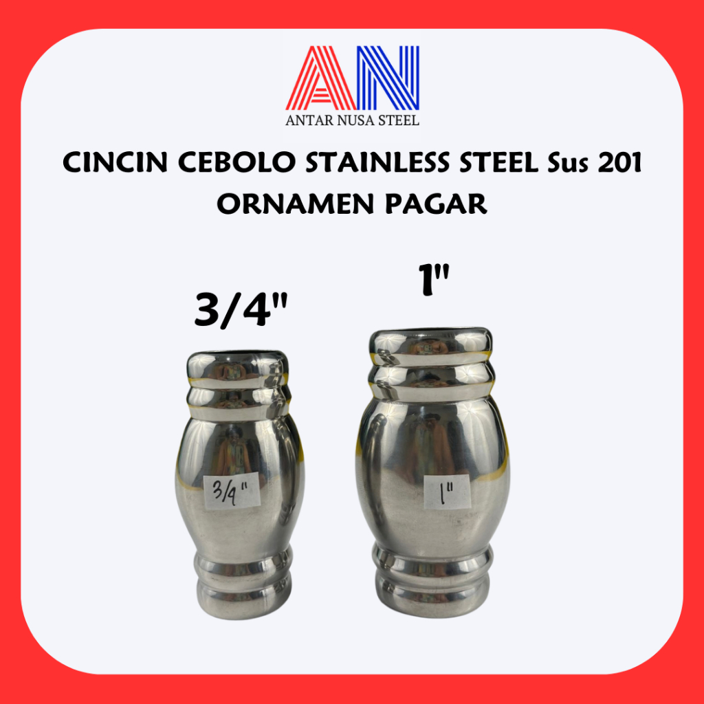 CINCIN CEBOLO STAINLESS STEEL ORNAMEN PAGAR 3/4", 1" | AKSESORIS PAGAR CINCIN CEBOLO STAINLESS STEEL