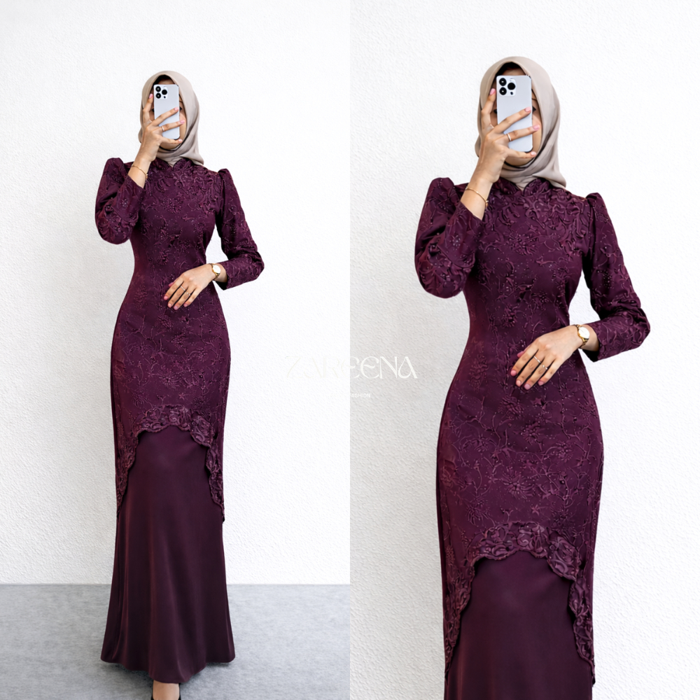 (TREND LEBARAN 2026) KARIN MAXY DRESS MELAYU SATIN BROKAT TERBARU GAMIS PESTA LEBARAN A - LINE SPECI
