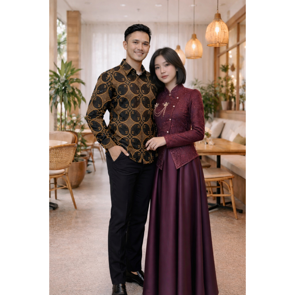 COUPLE 2026 GAMIS RAMADHAN TERBARU 2026 Gamis Satin Velvet Burgundy Mahogany