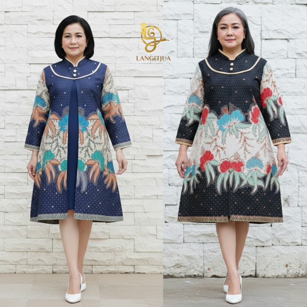 LANGITJUA - Encha Jumbo Tunik Batik Model Pias Lengan Panjang Big Size LD 125 LD 130 LD 135 LD 140