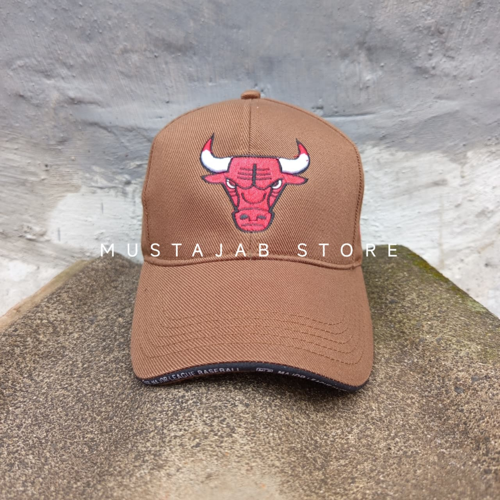 TOPI BASEBALL LOGO BULLS BANTENG COKLAT PREMIUM - LOGO MERAH
