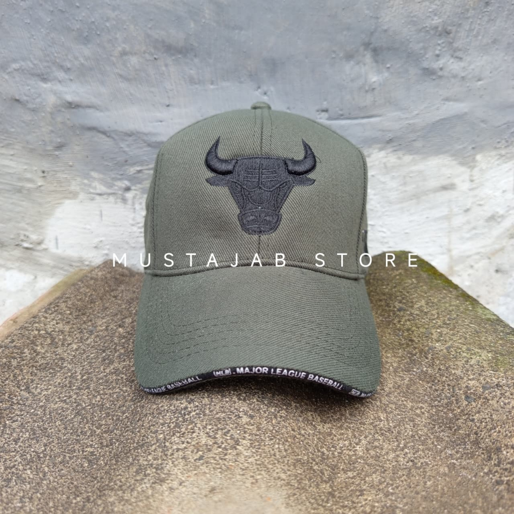 TOPI BASEBALL PREMIUM LOGO BULLS BANTENG ARMY LOGO HITAM