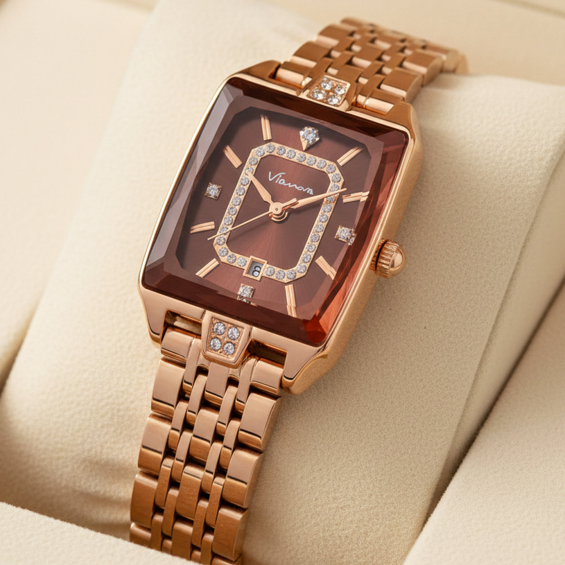 VIANOVA - Jam Tangan Wanita Elegan Quartz Kecil Original Anti Air 1237 Kaca Mineral Standard Jepang 