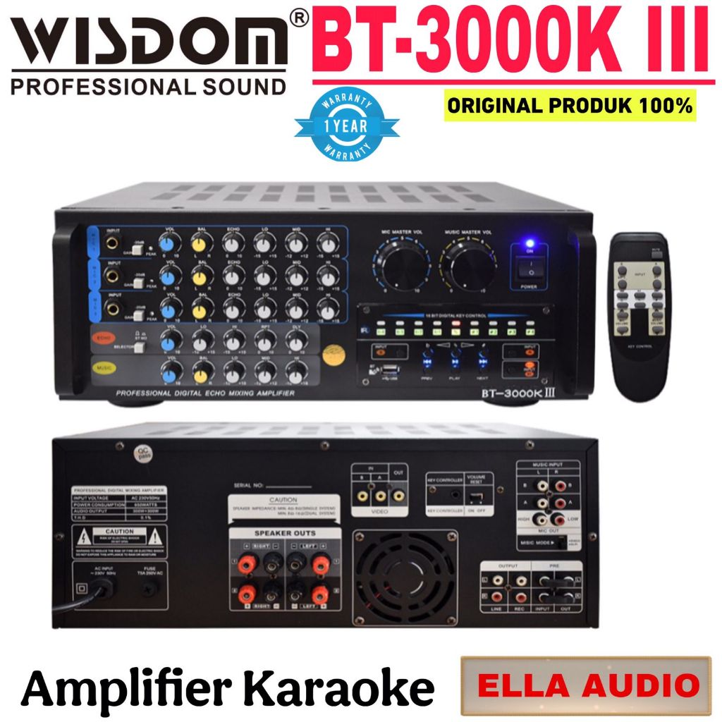 Wisdom Amplifier Karaoke BT-3000K III USB 3-input Mic Karaoke Mixing Ampli BT 3000K iii