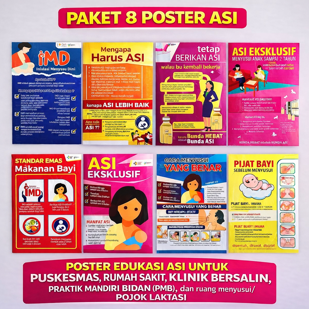 Paket Poster | Paket 8 Poster ASI | Poster Menyusui | Poster Ibu dan Bayi | Poster Kesehatan
