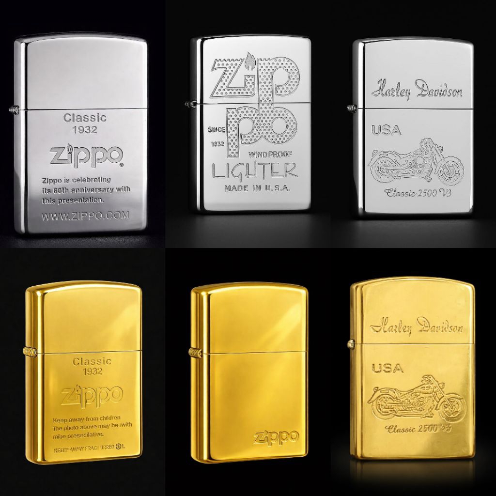 Korek Api Zippo Desain Denting 2x Berbagai Motif Classic Silver & Kuningan Premium Edition