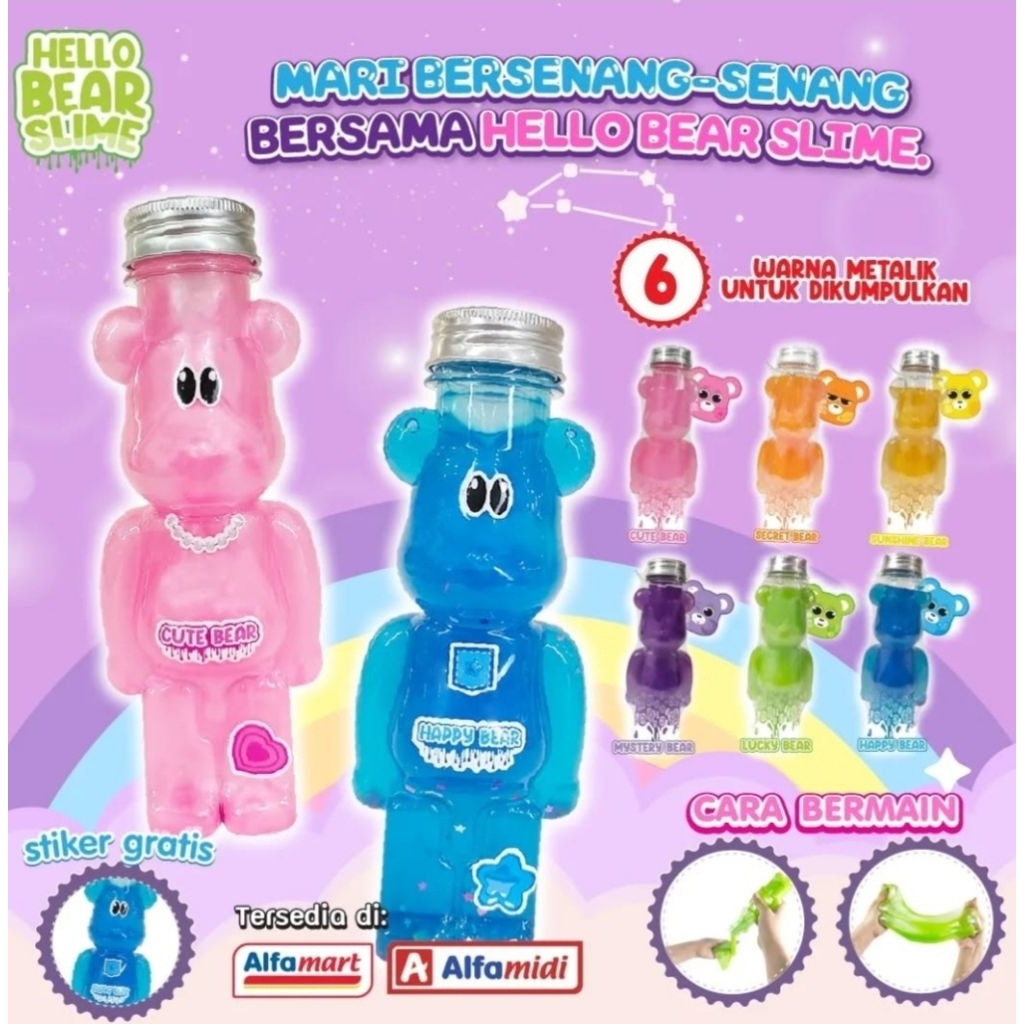 Slime alfamart hello bear mainan anak 1 botol