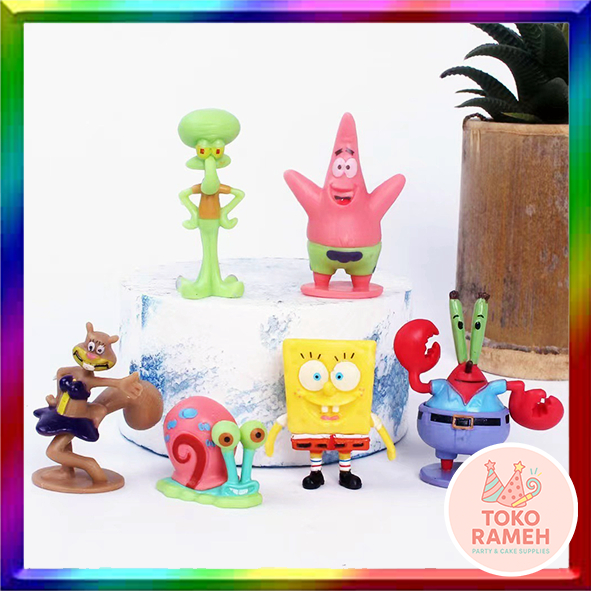 Hiasan Kue Figure Spongebob 6pcs Pajangan Mainan untuk Topper Dekorasi Cake Ulang Tahun Anak