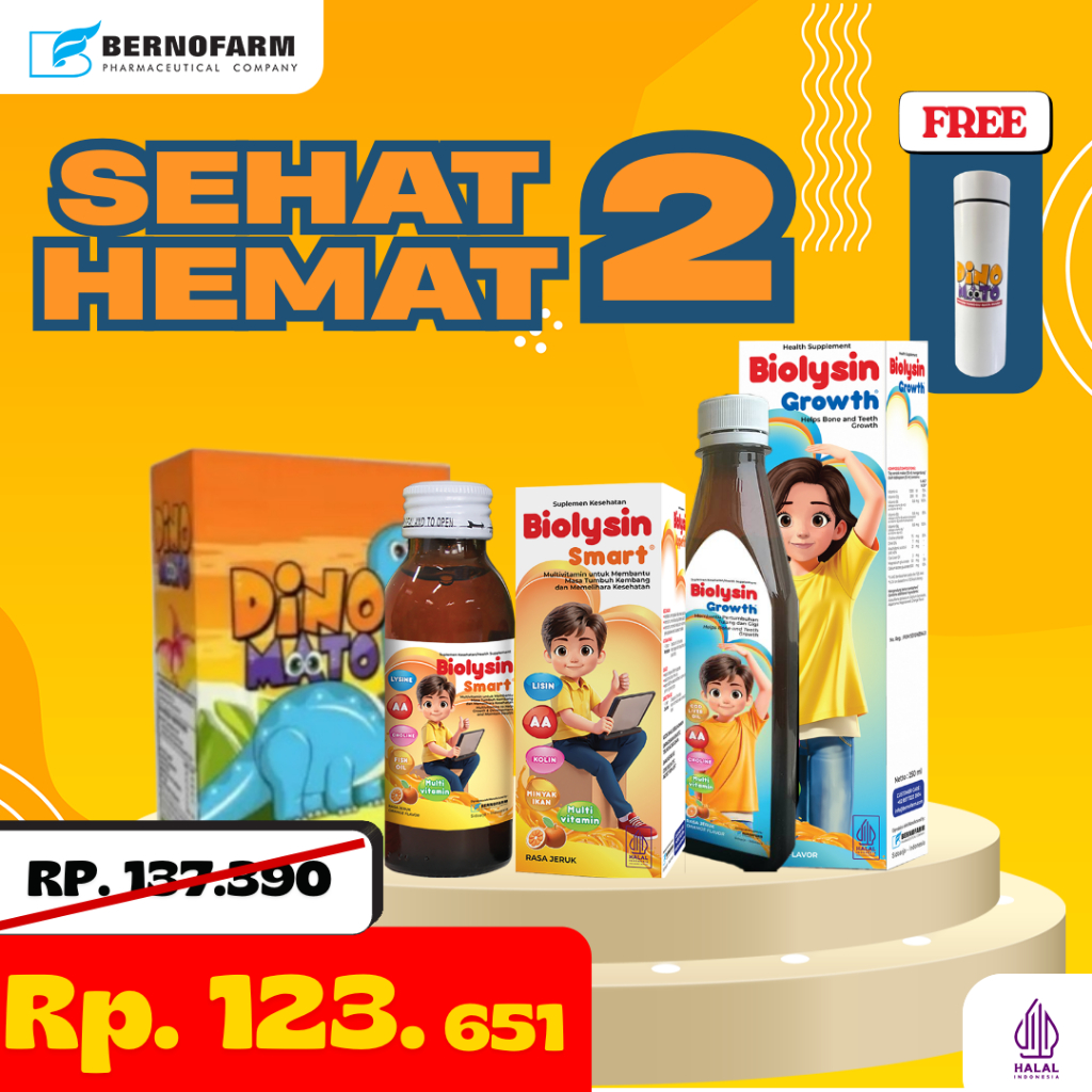 Vitamin Anak Sehat Hemat – Biolysin Growth 250ml + Biolysin Smart 100ml + Dino Mato | FREE Tumbler D