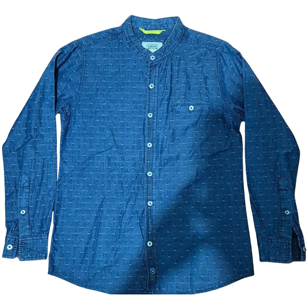 Camel Active Kemeja Pria S Original Second Biru Denim Lengan Panjang Casual Slim Fit